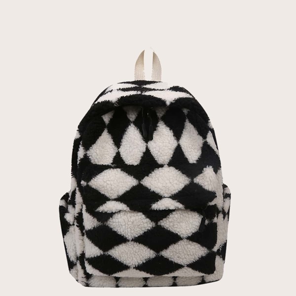 

Girls Two Tone Fluffy Backpack, Black and white