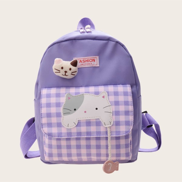 

Kids Gingham Cartoon Graphic Backpack, Purple