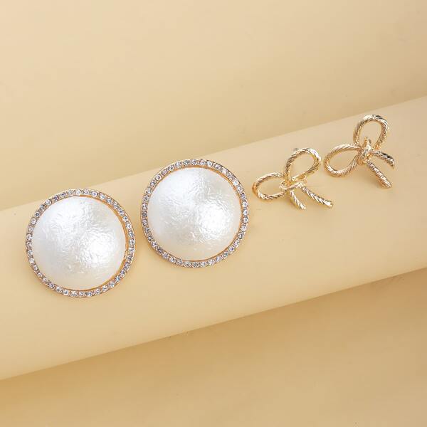 

2pairs Faux Pearl Decor Stud Earrings, Multicolor