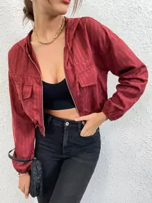 Mulvari Áo khoác trùm đầu có mũ trùm đầu, túi thả vai màu đỏ tía - Màu Đỏ Sâu - Xem 1