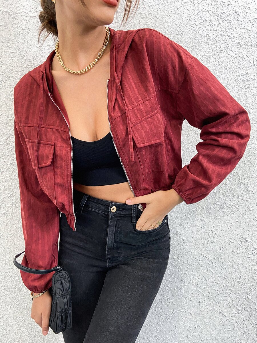 Mulvari Áo khoác trùm đầu có mũ trùm đầu, túi thả vai màu đỏ tía - Màu Đỏ Sâu - Xem 1