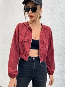 Mulvari Áo khoác trùm đầu có mũ trùm đầu, túi thả vai màu đỏ tía - Màu Đỏ Sâu - Xem 4