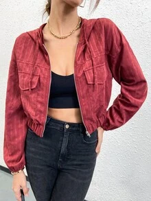 Mulvari Áo khoác trùm đầu có mũ trùm đầu, túi thả vai màu đỏ tía - Màu Đỏ Sâu - Xem 6