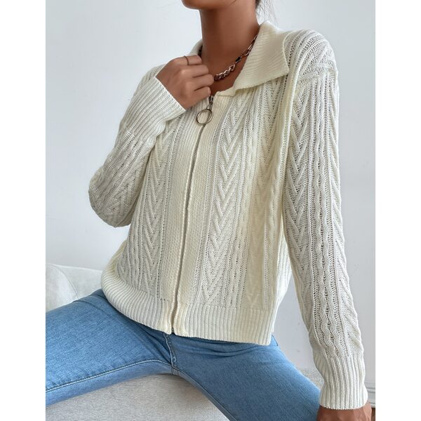 

O-ring Zip Up Cardigan, Beige