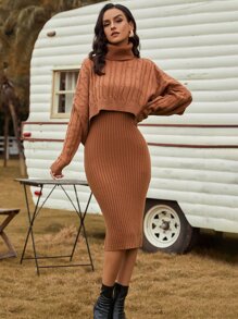 Modelyn Áo len nữ kết hợp màu trơn Thanh lịch - màu nâu - Xem 4