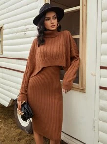 Modelyn Áo len nữ kết hợp màu trơn Thanh lịch - màu nâu - Xem 5