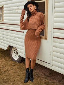 Modelyn Áo len nữ kết hợp màu trơn Thanh lịch - màu nâu - Xem 6