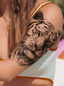 1sheet Tiger Pattern Tattoo Sticker - Black - View 2