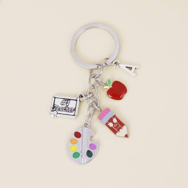 

Letter & Pen Charm Keychain, Multicolor
