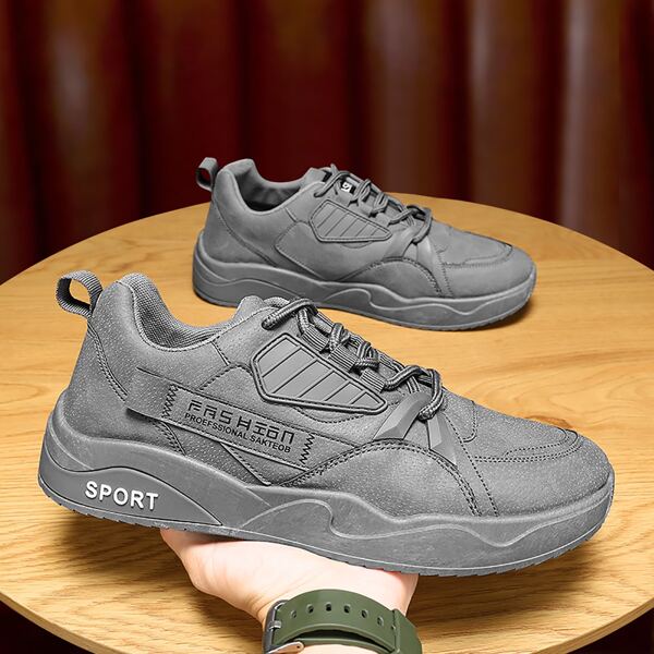 

Men Minimalist Letter Graphic Skate Shoes, Grey