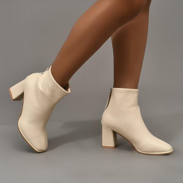 

Stitch Detail Back Zipper Chunky Classic Boots, Beige