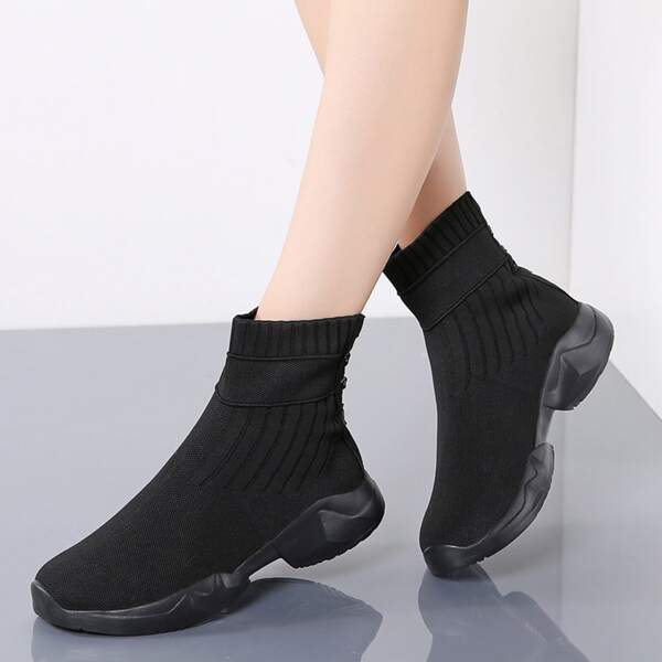 

Tie Back High Top Knit Sneakers, Black