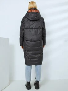 MIEGOFCE 字母带拉链连帽夹棉大衣 - 黑色 - 查看 2