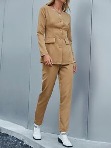 Sollinarry 單排釦西裝外套和長褲 - 卡其色 - 查看 4