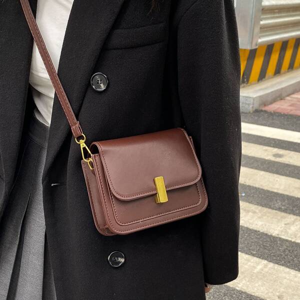 

Twist Lock Flap Square Bag, Brown