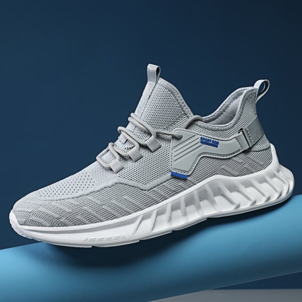 

Men Lace Up Decor Knit Sneakers, Grey