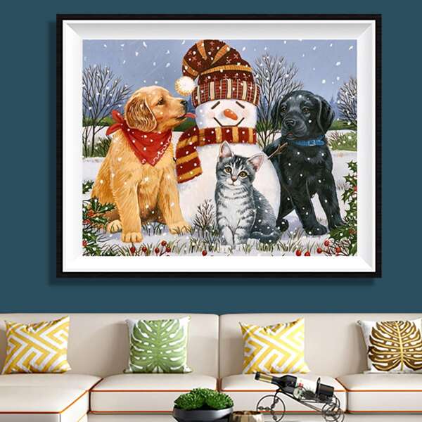 

Christmas Snowman Print DIY Diamond Unframed Painting, Multicolor