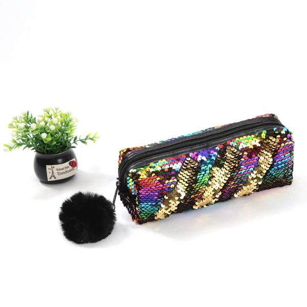 

Pom Pom Decor Sequin Pencil Case, Multicolor