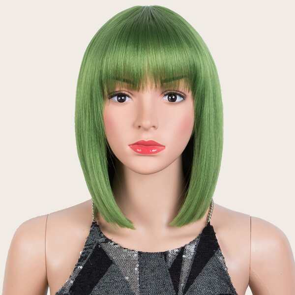 

Short Straight Synthetic Wig With Bangs, Olive green