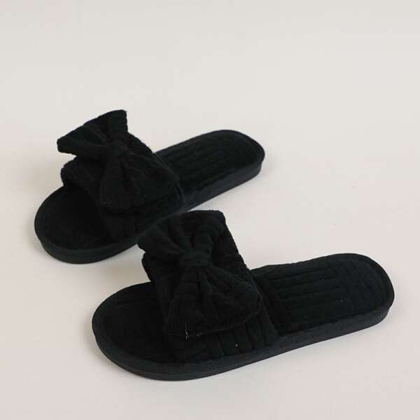 

Minimalist Bow Decor Bedroom Slippers, Black