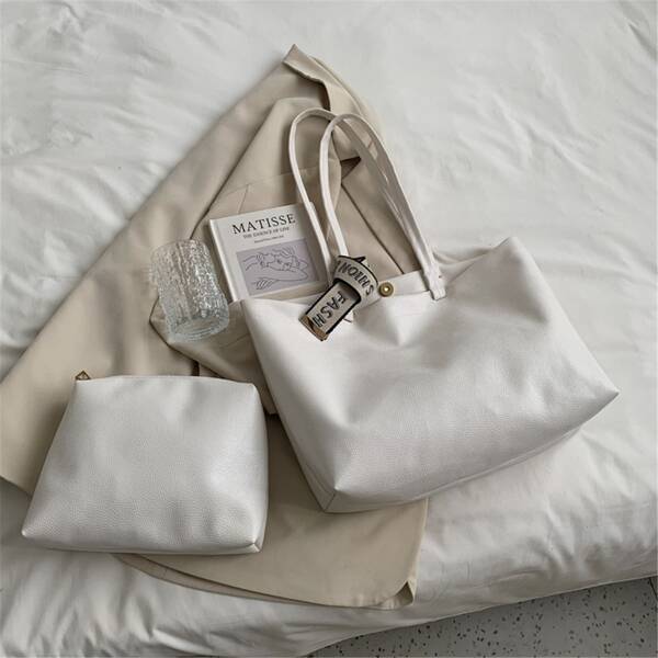 

Minimalist Tote Bag With Inner Pouch, White