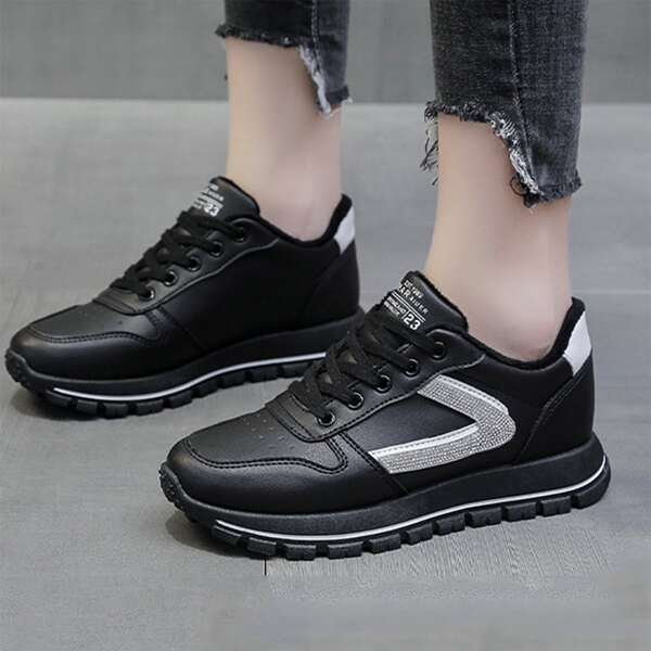 

Rhinestone Decor Lace Up Front Sports Shoes, Black