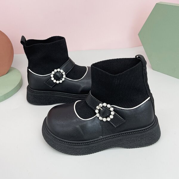 

Girls Rhinestone Decor Sock Boots, Black