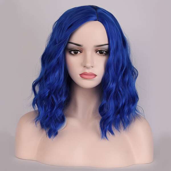 

Short Curly Synthetic Wig, Royal blue