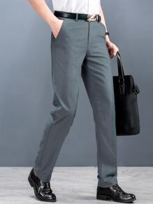 Manfinity 男士斜口袋套裝長褲不附腰帶 - 深灰色 - 查看 1