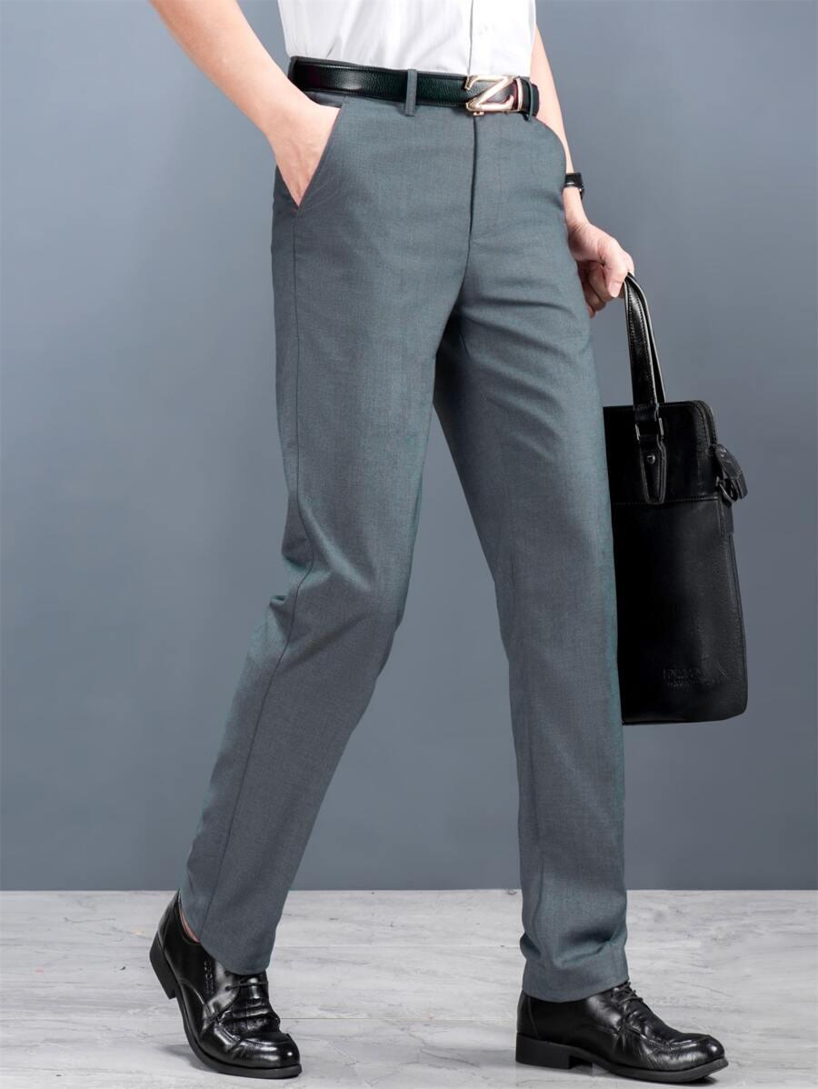 Manfinity 男士斜口袋套裝長褲不附腰帶 - 深灰色 - 查看 1