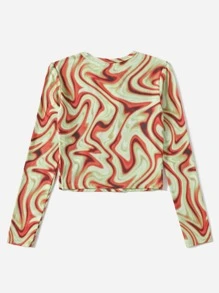 SHEIN Marble Print Cutout Top - Multicolor - View 2