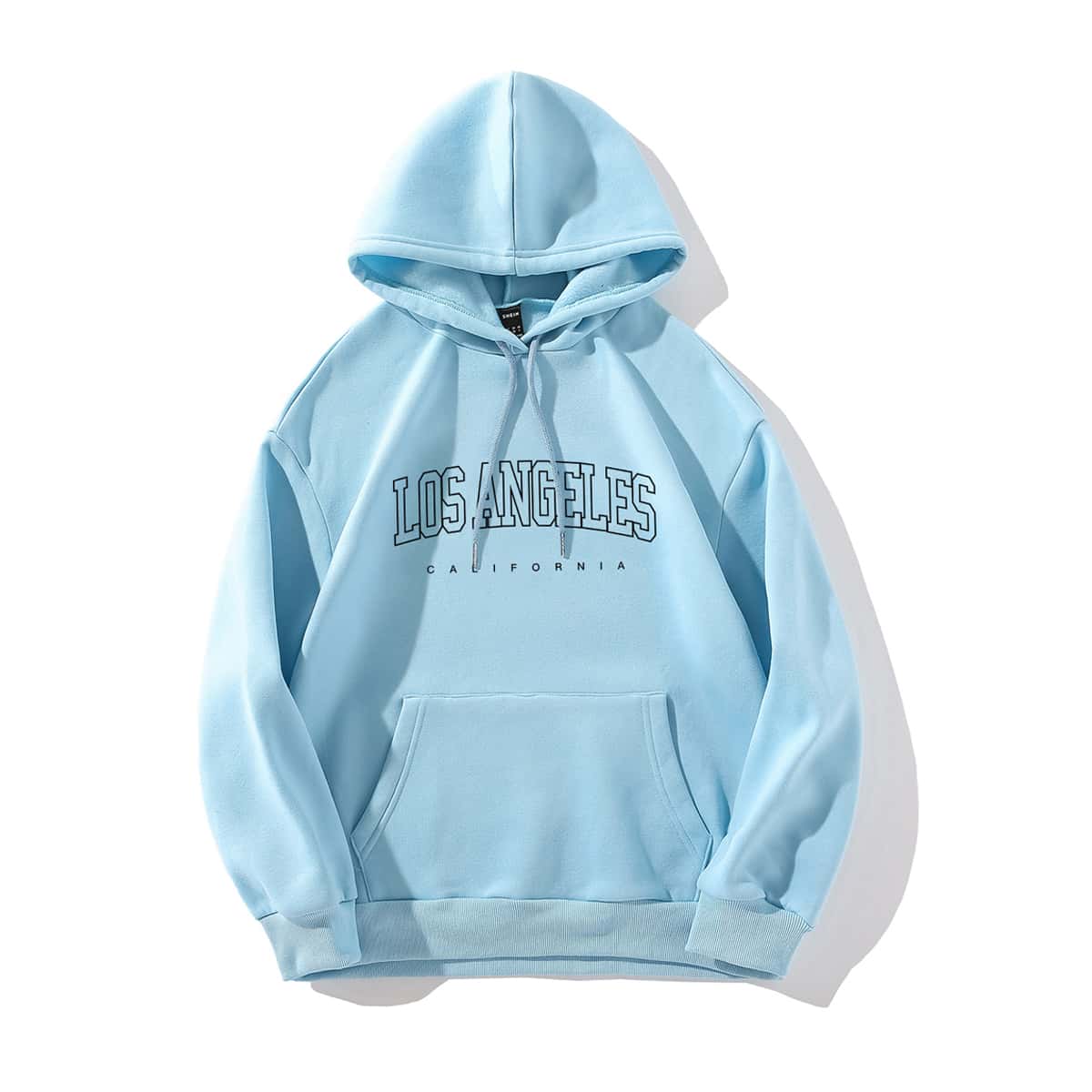 

Letter Graphic Kangaroo Pocket Drawstring Hoodie, Baby blue