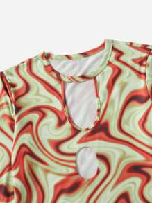 SHEIN Marble Print Cutout Top - Multicolor - View 3