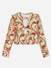 SHEIN Marble Print Cutout Top - Multicolor - View 5