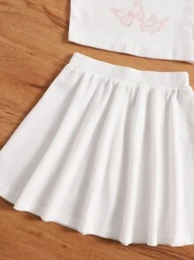 SHEIN Bộ thời trang bé gái Gân đan Loại bướm Giải trí - trắng - Xem 3