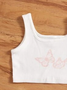 SHEIN Bộ thời trang bé gái Gân đan Loại bướm Giải trí - trắng - Xem 4