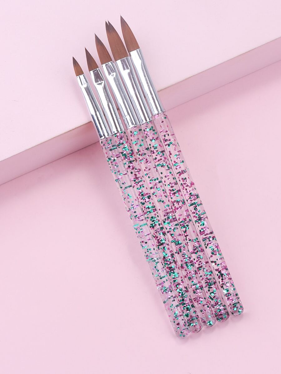 美甲刷套裝，美甲繪圖筆，5PS 閃光手柄美甲筆刷，指甲設計刷，繪畫美甲工具，適合家庭使用和專業美甲沙龍