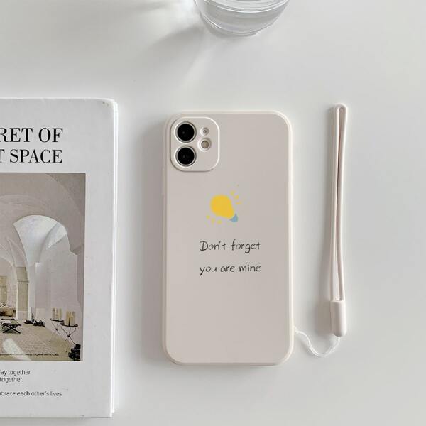 

Letter Graphic Phone Case With Lanyard, Apricot