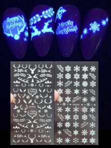 2張發光聖誕節指甲貼紙,聖誕自粘指甲貼花,聖誕節派對禮物袋填充物,適用於兒童,聖誕節,新年派對裝飾 - 白色 - 查看 1