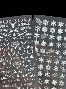 2張發光聖誕節指甲貼紙,聖誕自粘指甲貼花,聖誕節派對禮物袋填充物,適用於兒童,聖誕節,新年派對裝飾 - 白色 - 查看 3