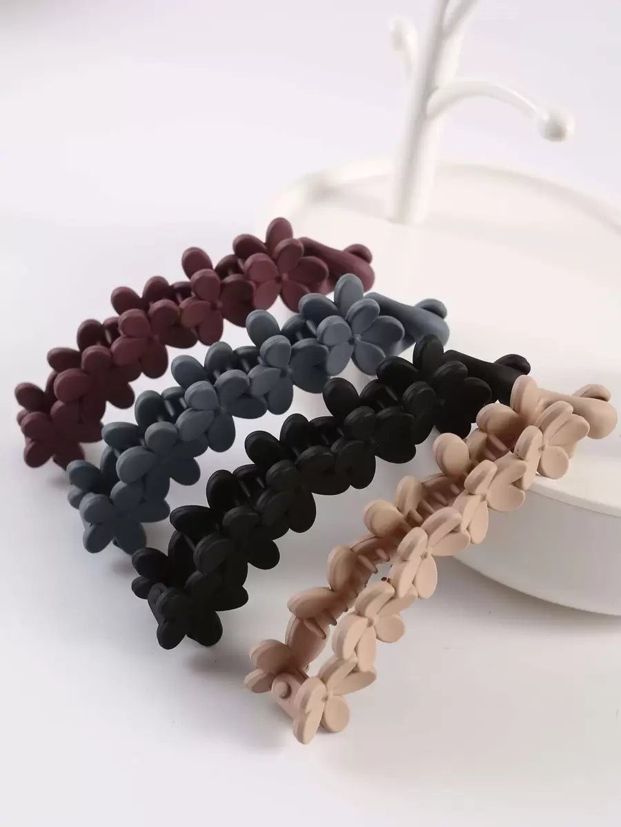 4件套哑光花朵设计香蕉发夹发饰爪夹发卡，适合上学、度假等场合，女士适用。 - 彩色 - 查看 1
