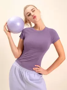 插肩袖運動T恤 - 淡紫色 - 查看 1