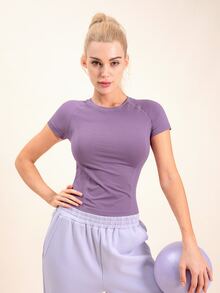 插肩袖運動T恤 - 淡紫色 - 查看 6