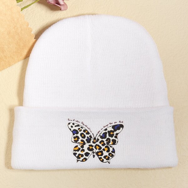 

Animal Print Knit Beanie, White