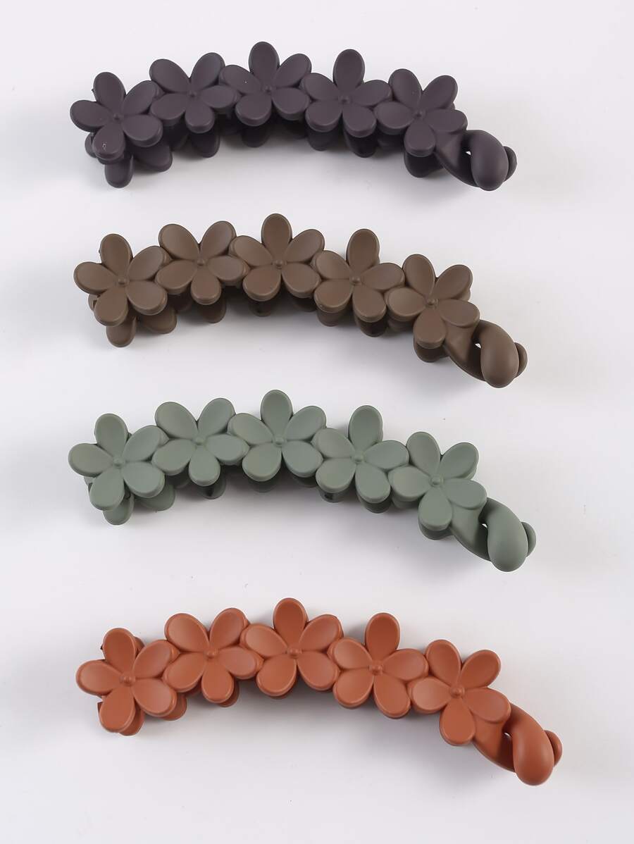 4 件套哑光花卉图案发夹、发饰 - 彩色 - 查看 1