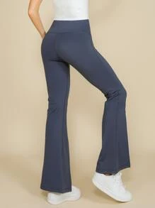 Wear-Resistant Feels Like Skin Split Hem Flare Leg Sports Trousers - Navy Blue - View 4