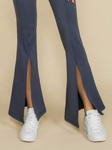 Wear-Resistant Feels Like Skin Split Hem Flare Leg Sports Trousers - Navy Blue - View 5