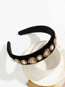 心形仿珍珠装饰发箍 女士发饰 皇家皇冠 情人节礼物，发箍，发圈发箍，黑色头饰 - 黑色 - 查看 2