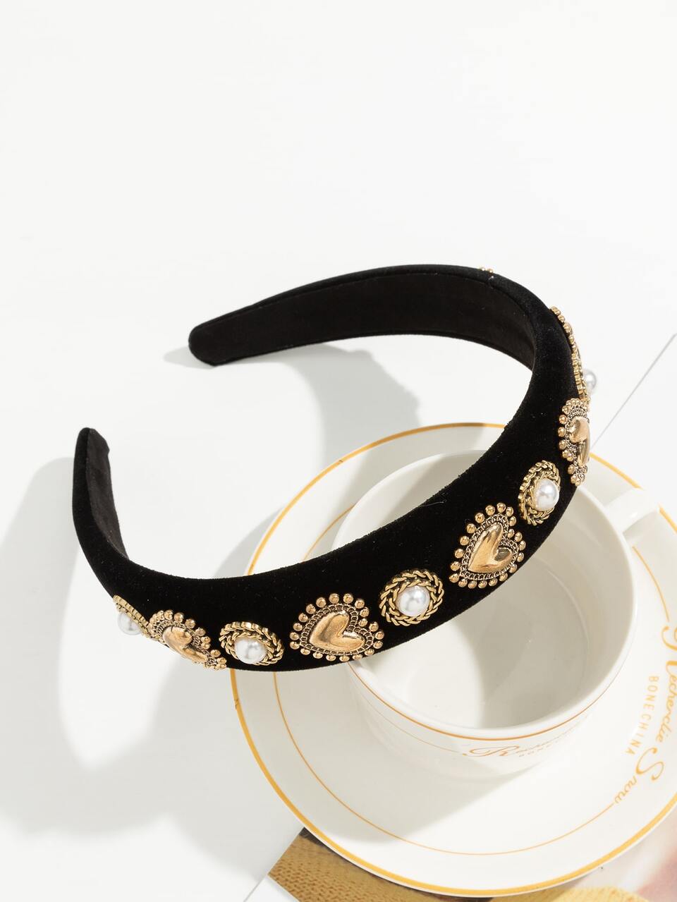 Headband Heart Shaped Faux Pearl Decor Hairband Women's Hair Accessories Royal Tiaras Valentine's Day Valentines,Hairband,Hair Hoop Headbands, Black Head Accessories