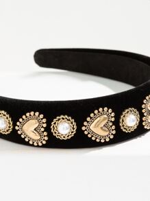 心形仿珍珠装饰发箍 女士发饰 皇家皇冠 情人节礼物，发箍，发圈发箍，黑色头饰 - 黑色 - 查看 3